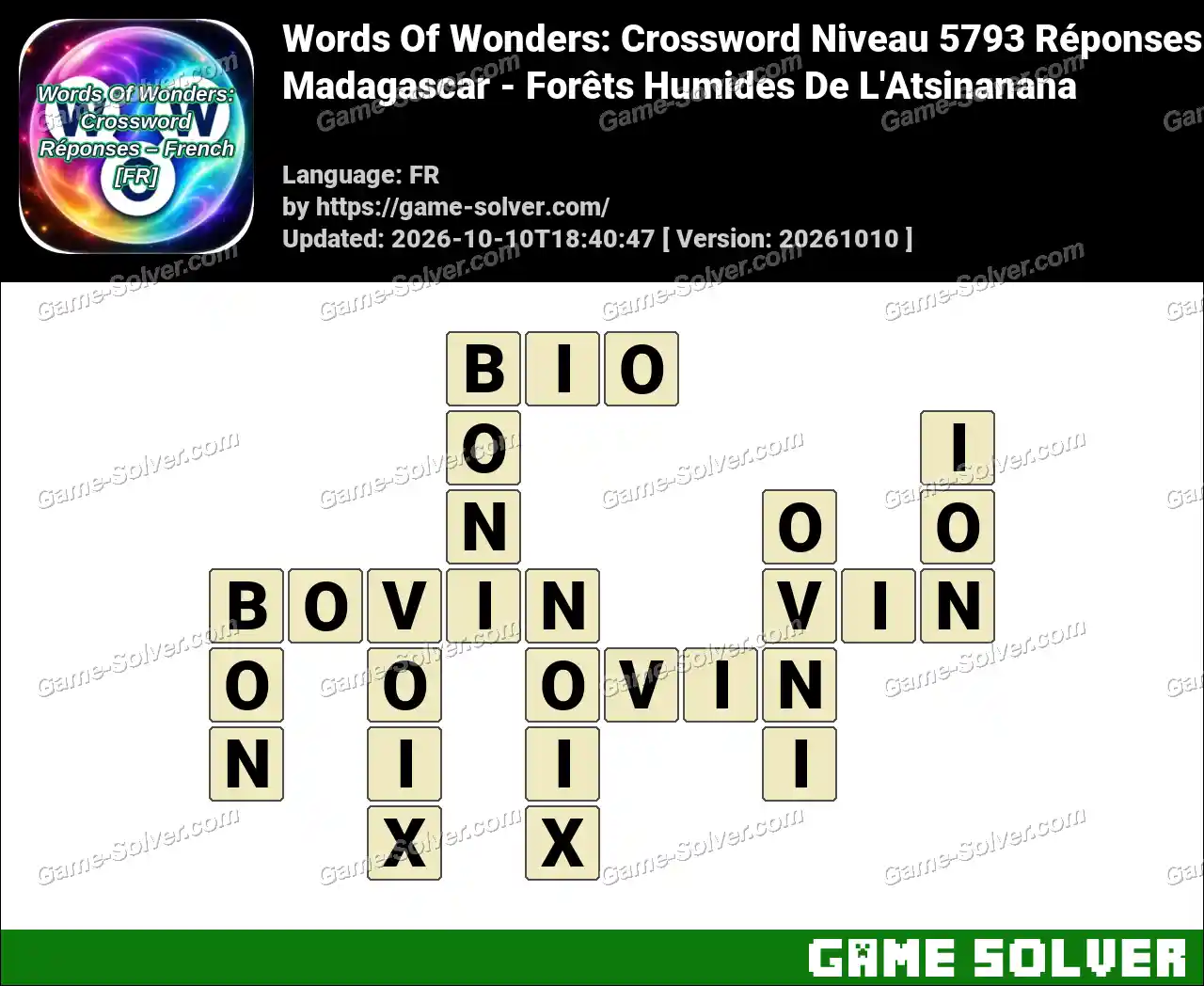 Words Of Wonders: Crossword Niveau 5793 Réponses – Madagascar – Forêts Humides De L’Atsinanana